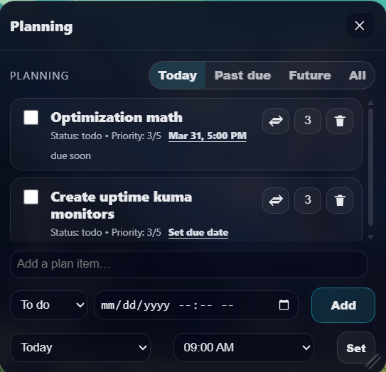 Planning task manager